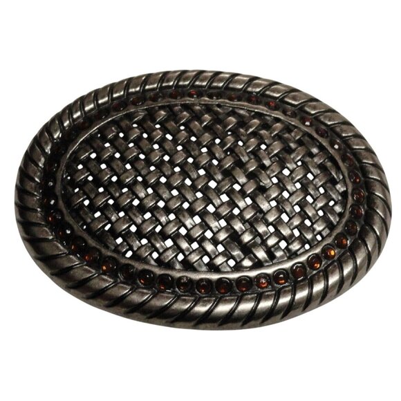 Belt Buckle open basket weave design amber colored stones - Picture 1 of 2